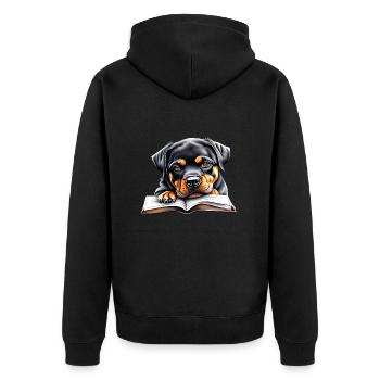 Rottweiler Book Reading Rottweiler Puppy Dog Dogs - Unisex Premium Organic Zip Hoodie - black - Back - Nico (187cm)