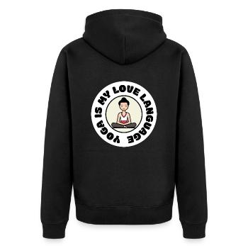 Yoga ist meine Liebessprache - Unisex Premium Bio Zip Hoodie - Schwarz - Hinten - Nico (187cm)