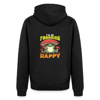 I´m so Frogging Happy - Unisex Premium Bio Zip Hoodie - Schwarz - Hinten - Nico (187cm)