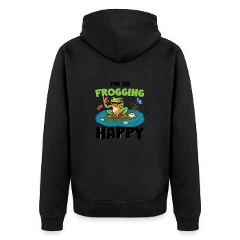 I´m so Frogging Happy - Unisex Premium Bio Zip Hoodie - Schwarz - Hinten - Nico (187cm)
