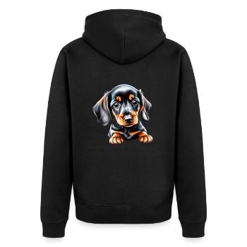 Dackelwelpe Hunde Dachshund Hund Hundehalter - Unisex Premium Bio Zip Hoodie - Schwarz - Hinten - Nico (187cm)