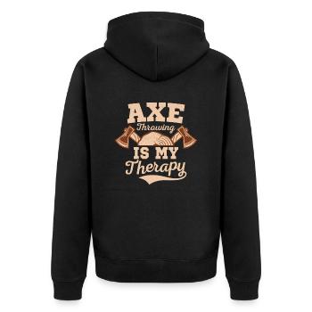 Axe Throwing Is My Therapy Thrower Hatchet Ax - Unisex Premium Bio Zip Hoodie - Schwarz - Hinten - Nico (187cm)