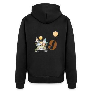 9th Anniversary Safari - Unisex Premium Organic Zip Hoodie - black - Back - Nico (187cm)