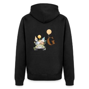 Buchstabe G Safari - Unisex Premium Bio Zip Hoodie - Schwarz - Hinten - Nico (187cm)