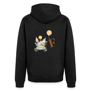 Buchstabe F Safari - Unisex Premium Bio Zip Hoodie - Schwarz - Hinten - Nico (187cm)