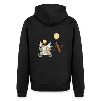 Buchstabe N Safari - Unisex Premium Bio Zip Hoodie - Schwarz - Hinten - Nico (187cm)