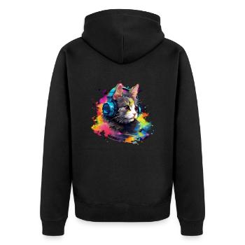 Cats Design Cool Cat with Headphones Vintage - Unisex Premium Organic Zip Hoodie - black - Back - Nico (187cm)