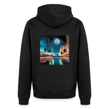 GTA 6 Moonlight in Miami (Miami Collection) - Unisex Premium Bio Zip Hoodie - Schwarz - Hinten - Nico (187cm)