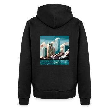 Arrival in Miami over water (Miami Collection) - Unisex Premium Bio Zip Hoodie - Schwarz - Hinten - Nico (187cm)