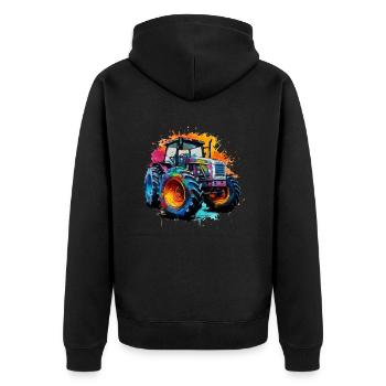 Tractor Farmer & Farmer Design. Gift - Unisex Premium Organic Zip Hoodie - black - Back - Nico (187cm)