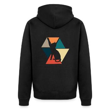 Vintage-Retro-Katzen-Geschenkidee - Unisex Premium Bio Zip Hoodie - Schwarz - Hinten - Nico (187cm)