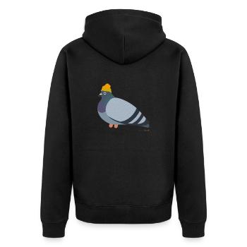 Coole Taube trägt eine Mütze, ähh Beanie natürlich - Unisex Premium Bio Zip Hoodie - Schwarz - Hinten - Nico (187cm)
