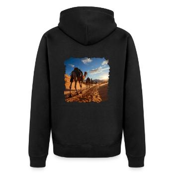 Der Ursprung der Karawanen liegt im alten Orient - Unisex Premium Bio Zip Hoodie - Schwarz - Hinten - Nico (187cm)