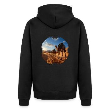 Travel with a camel caravan - Unisex Premium Organic Zip Hoodie - black - Back - Nico (187cm)