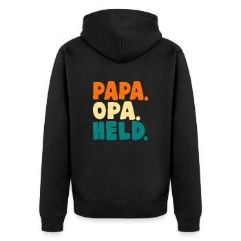 PAPA OPA HELD - Unisex Premium Bio Zip Hoodie - Schwarz - Hinten - Nico (187cm)
