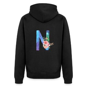 Buchstabe N Aquarell - Unisex Premium Bio Zip Hoodie - Schwarz - Hinten - Nico (187cm)