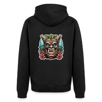 Tiki / Hawaii / Tropisch /Insel / Kultur / Logo - Unisex Premium Bio Zip Hoodie - Schwarz - Hinten - Nico (187cm)
