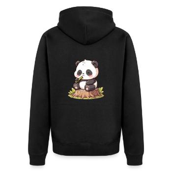 Panda mit Bambus - Unisex Premium Bio Zip Hoodie - Schwarz - Hinten - Nico (187cm)