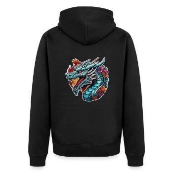 dragon asiatique - japon - chinois - Veste à capuche bio Premium Unisexe - noir - Dos - Nico (187cm)