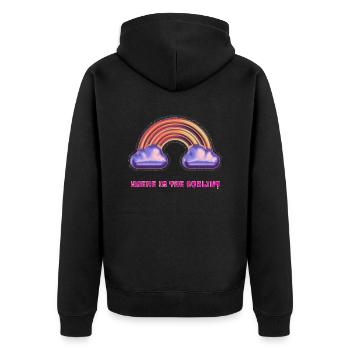 Where is the goblin? Metallischer Regenbogen - Unisex Premium Bio Zip Hoodie - Schwarz - Hinten - Nico (187cm)