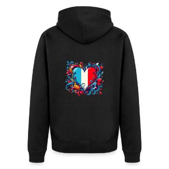 Französisches Vintage-Herz - Unisex Premium Bio Zip Hoodie - Schwarz - Hinten - Nico (187cm)