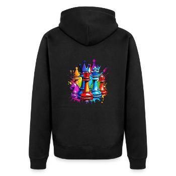 Schach / Figuren / Strategie / Denksport / Nerd - Unisex Premium Bio Zip Hoodie - Schwarz - Hinten - Nico (187cm)