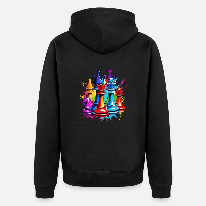 Échecs / Pièces / Stratégie / Casse-tête / Nerd - Veste à capuche bio Premium Unisexe - noir