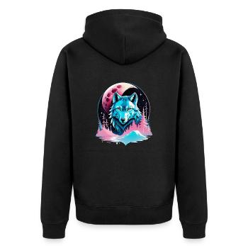 Wolf und Mond - Unisex Premium Bio Zip Hoodie - Schwarz - Hinten - Nico (187cm)