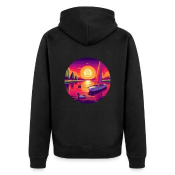 Bitcoin Sunset : un art numérique unique et coloré - Veste à capuche bio Premium Unisexe - noir - Dos - Nico (187cm)