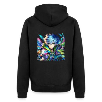 Manga Anime Junge - Unisex Premium Bio Zip Hoodie - Schwarz - Hinten - Nico (187cm)