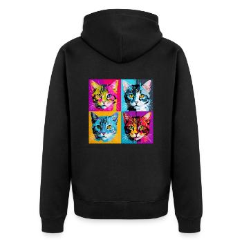 Quadruple Cat Delight : T-shirt grille Pop Art - Veste à capuche bio Premium Unisexe - noir - Dos - Nico (187cm)
