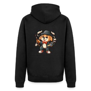 Cute Artist Dog with Hat and Bowtie - Unisex Premium Organic Zip Hoodie - black - Back - Nico (187cm)