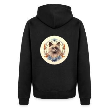 Burmesische Katze Boho Elemente, Katzen - Unisex Premium Bio Zip Hoodie - Schwarz - Hinten - Nico (187cm)