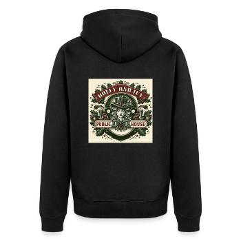 Holly and Ivy Public House Logo - Unisex Premium Organic Zip Hoodie - black - Back - Nico (187cm)
