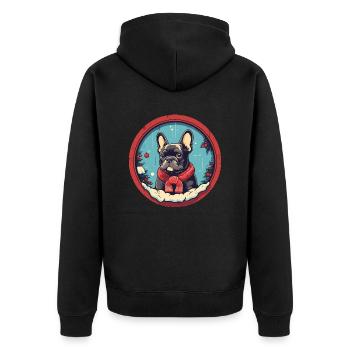 Französische Bulldogge Hund Weihnachten, Liebeshunde - Unisex Premium Bio Zip Hoodie - Schwarz - Hinten - Nico (187cm)