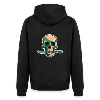dead head with knife - Unisex Premium Bio Zip Hoodie - Schwarz - Hinten - Nico (187cm)