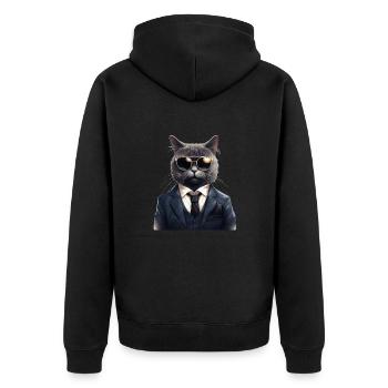 Katze in Anzug - Unisex Premium Bio Zip Hoodie - Schwarz - Hinten - Nico (187cm)