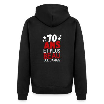 70 ans et plus beau que jamas - Veste à capuche bio Premium Unisexe - noir - Dos - Nico (187cm)