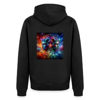 Satyr Zwilling, Widder - Unisex Premium Bio Zip Hoodie - Schwarz - Hinten - Nico (187cm)