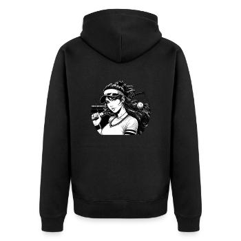 Tennisspielerin in Schwarz-Weiß - Unisex Premium Bio Zip Hoodie - Schwarz - Hinten - Nico (187cm)