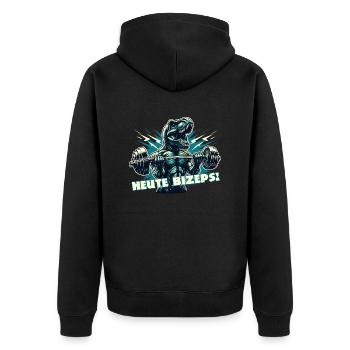 T-Rex - Heute Bizeps! - Unisex Premium Bio Zip Hoodie - Schwarz - Hinten - Nico (187cm)