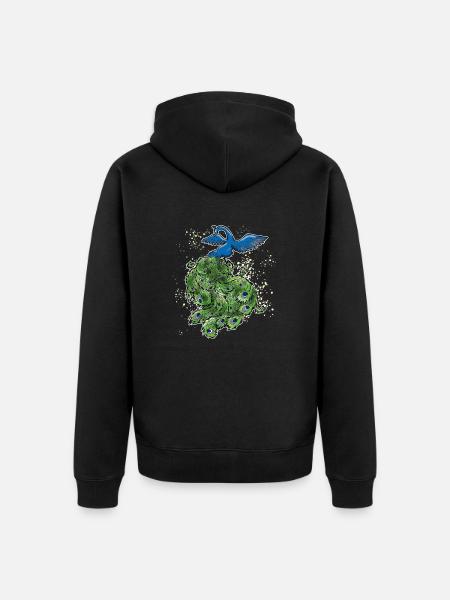 Scan Peacock Art Deco Colorful Outline - Unisex Premium Organic Zip Hoodie - black