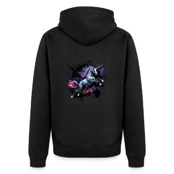 Einhorn im All - Unisex Premium Bio Zip Hoodie - Schwarz - Hinten - Nico (187cm)