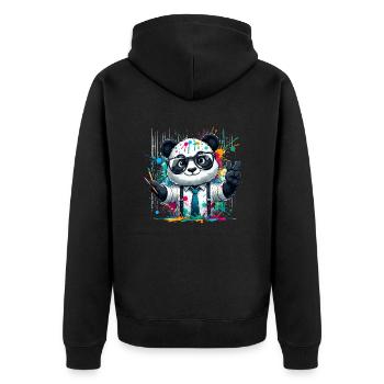 Farbenfroher Panda - Unisex Premium Bio Zip Hoodie - Schwarz - Hinten - Nico (187cm)