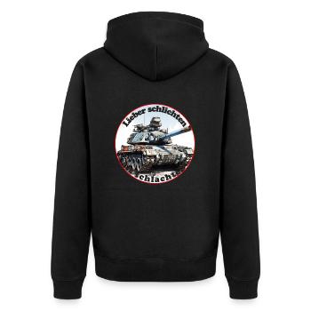 Better to settle than to slaughter - Unisex Premium Organic Zip Hoodie - black - Back - Nico (187cm)
