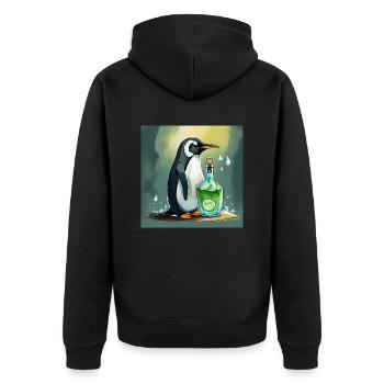 penguin with a Gin and Tonic bottle - Unisex Premium Organic Zip Hoodie - black - Back - Nico (187cm)