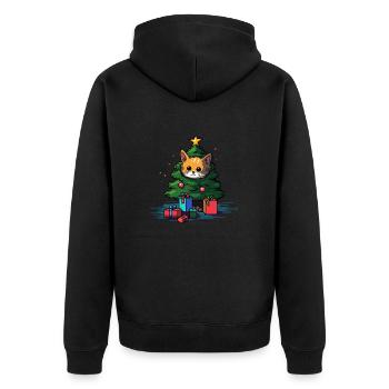 Weihnachtskatze - Unisex Premium Bio Zip Hoodie - Schwarz - Hinten - Nico (187cm)