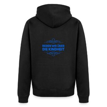 Reden wir über die Kindheit - Unisex Premium Bio Zip Hoodie - Schwarz - Hinten - Nico (187cm)