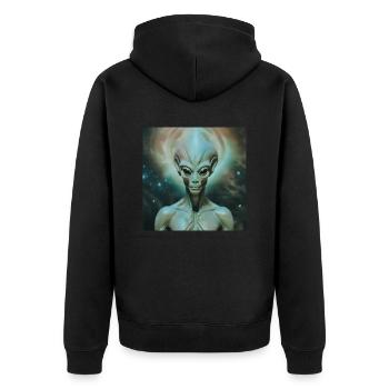 Astrophysik Spiritualität - Unisex Premium Bio Zip Hoodie - Schwarz - Hinten - Nico (187cm)