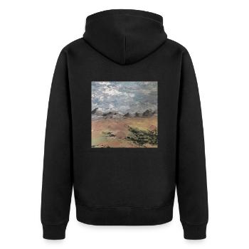 Landschaft mit Bergen - Unisex Premium Bio Zip Hoodie - Schwarz - Hinten - Nico (187cm)